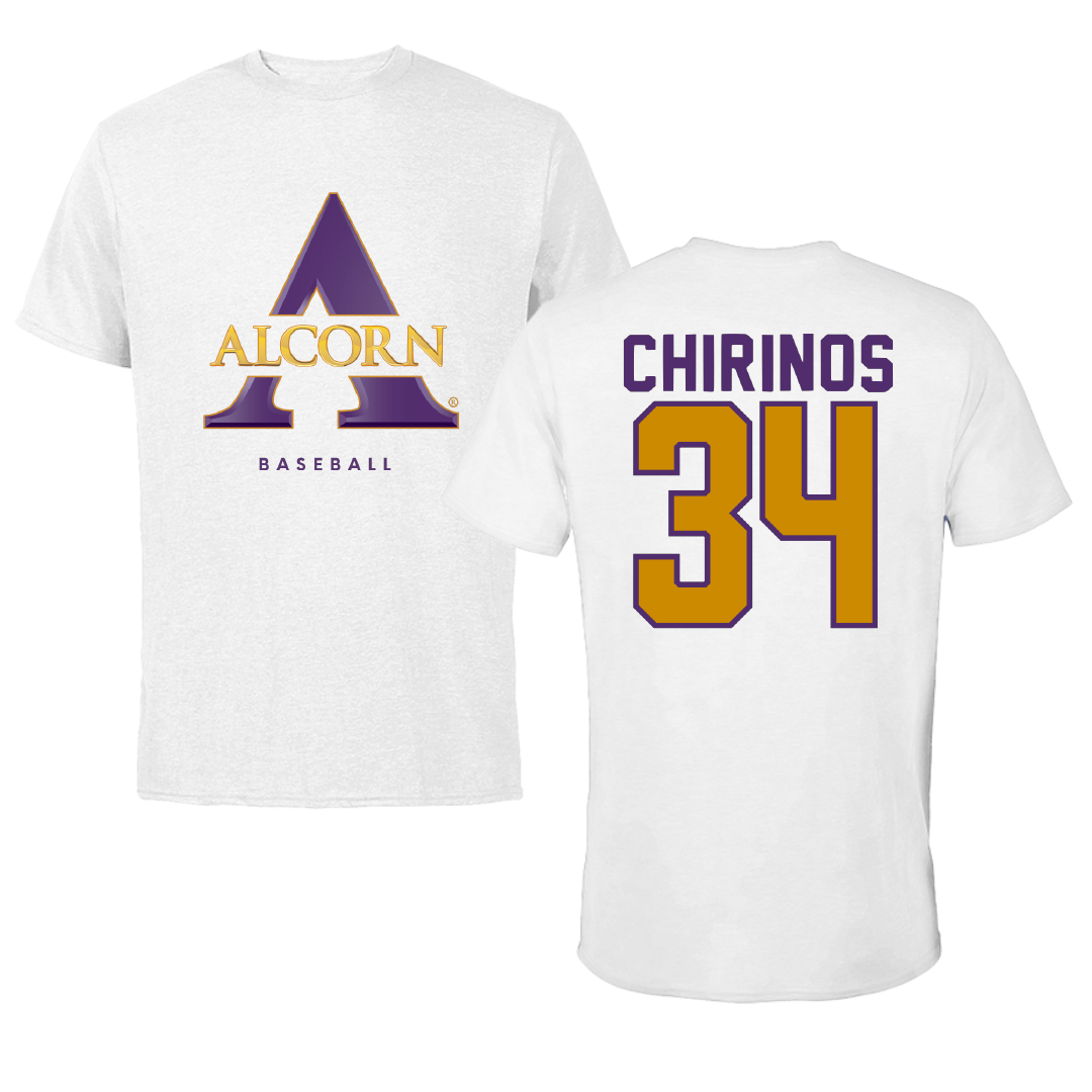 Alcorn State University Baseball White Performance Tee - #34 Andres Chirinos