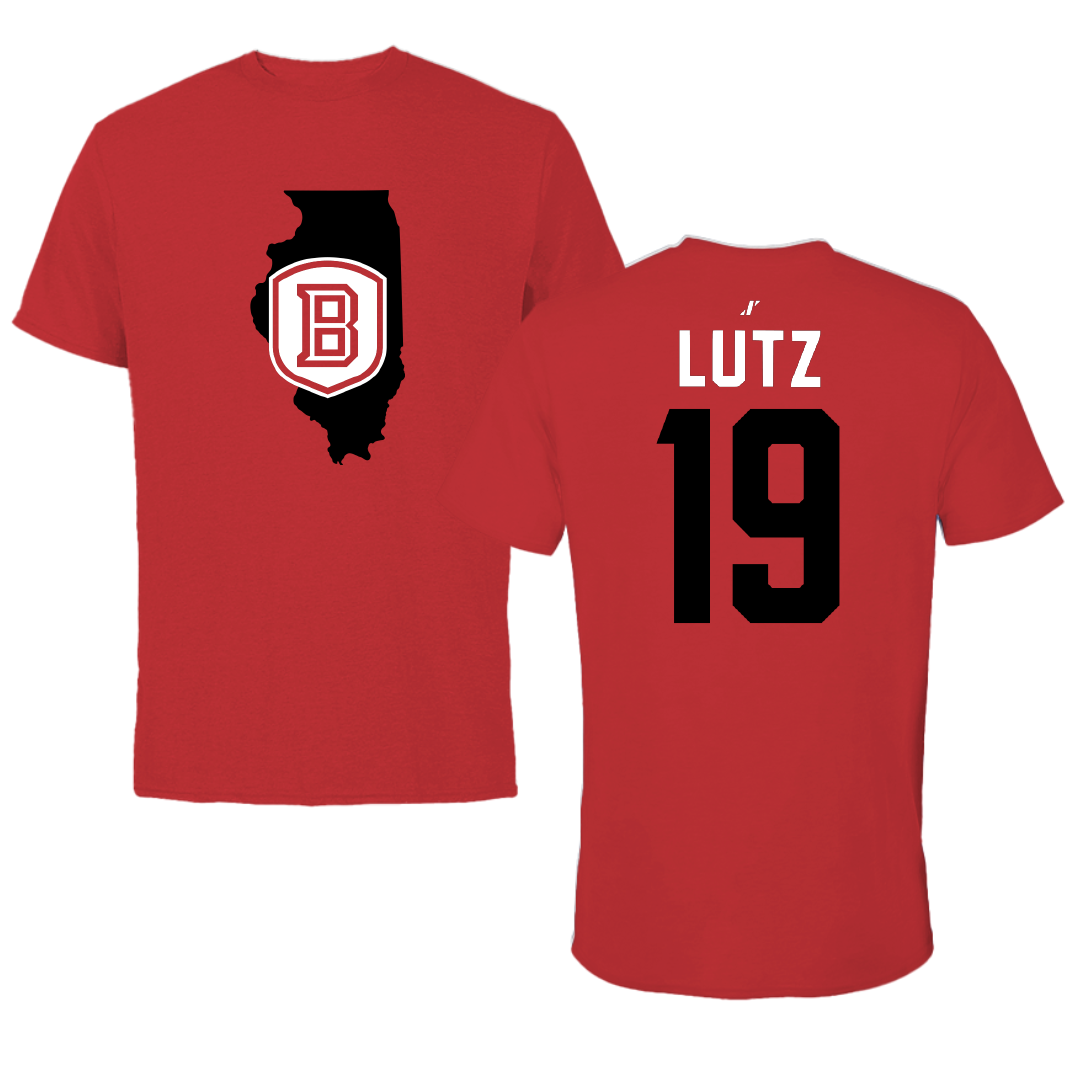 Bradley University Baseball Red State Performance Tee - #19 Travis Lutz
