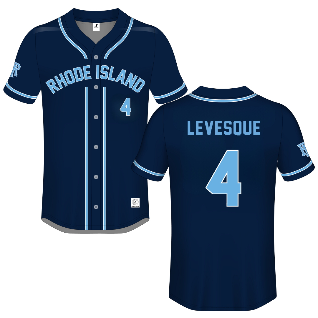 University of Rhode Island Navy Button-Down Jersey - #4 Trystan Levesque