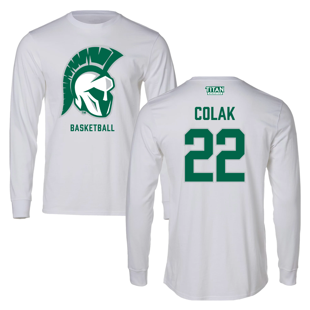 Illinois Wesleyan University Basketball White Performance Long Sleeve - #22 Karlo Colak