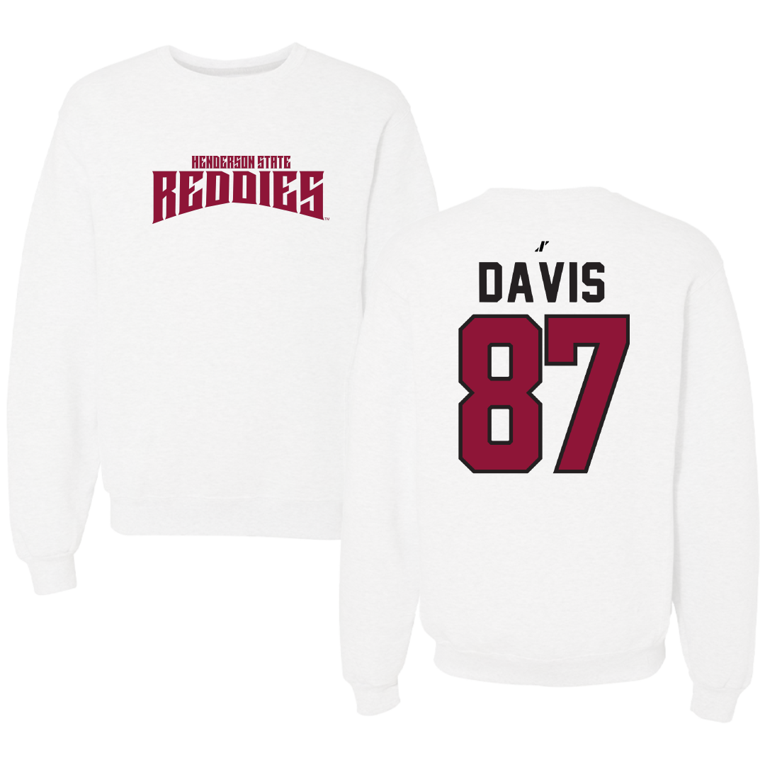 Henderson State University Football White Classic Crewneck - #87 Cayden Davis
