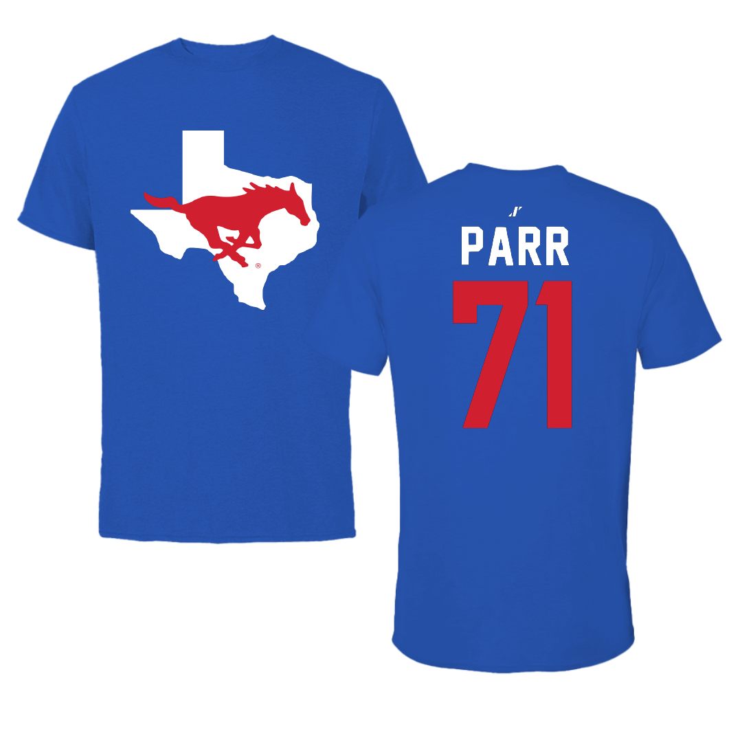 Southern Methodist University Football Blue State Performance Tee - #71 Logan Parr