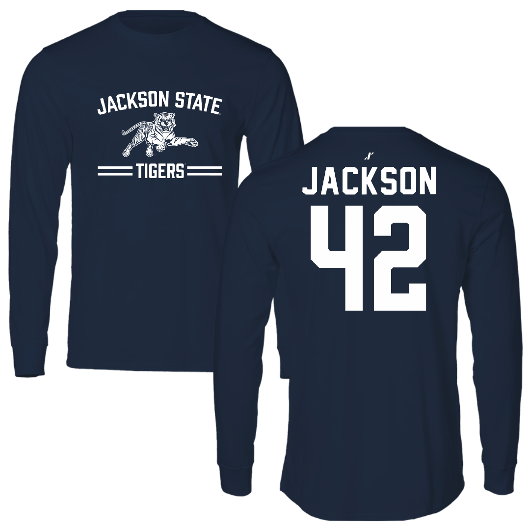 Jackson State University Softball Navy General Performance Long Sleeve - #42 Jace Jackson