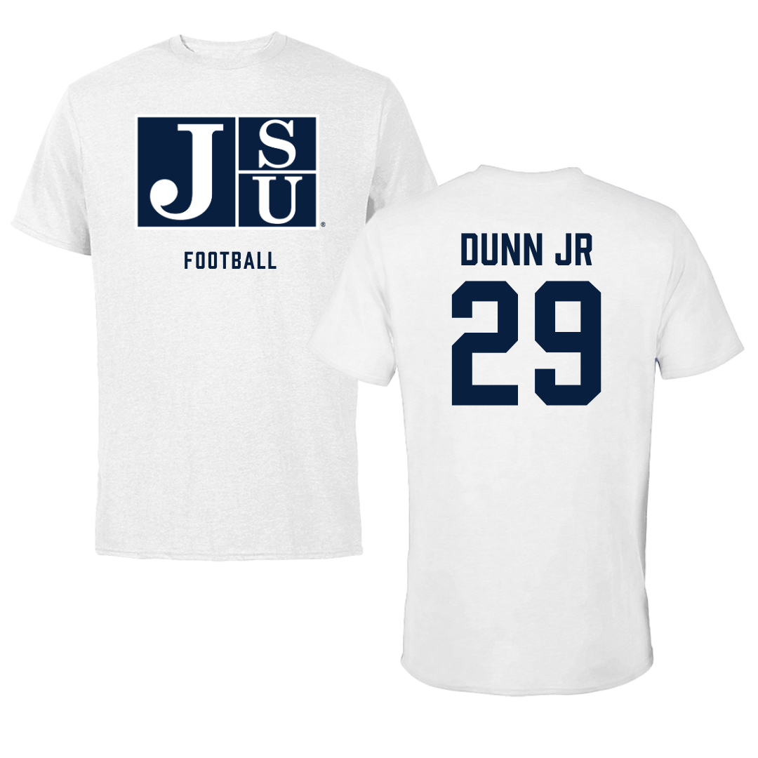 Jackson State University Football White Tee - #29 Frankie Dunn Jr