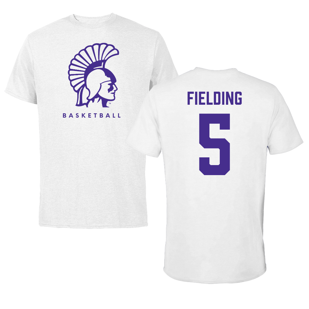 Winona State University Basketball White Tee - #5 Devon Fielding