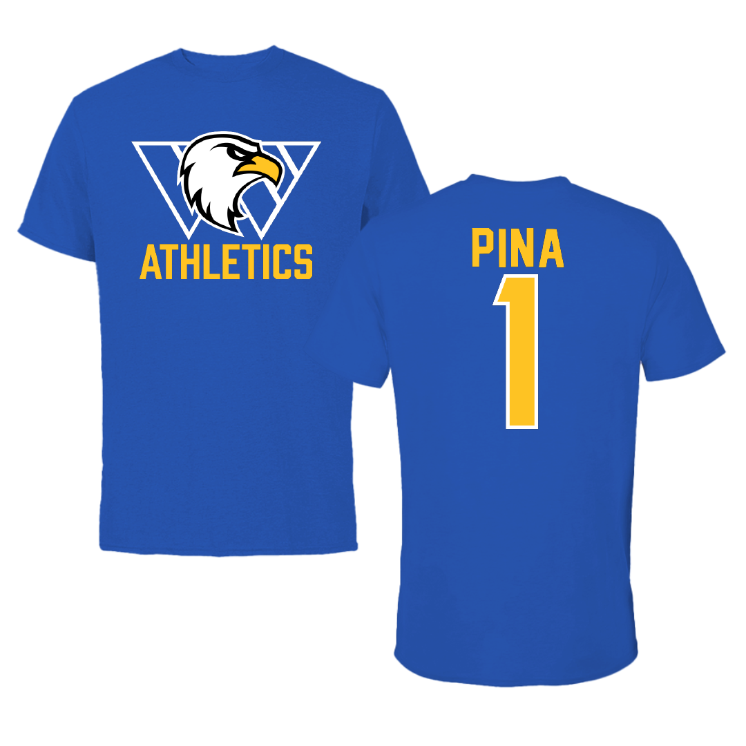 Williams Baptist University Soccer Blue Performance Tee - #1 Rodrigo Pina