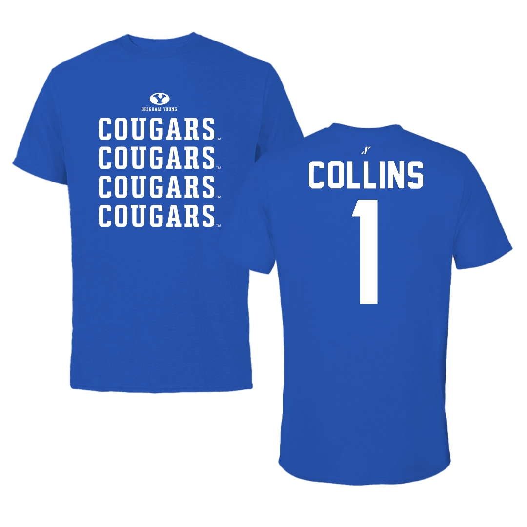 Brigham Young University Soccer Blue General Performance Tee - #1 Paiton Collins