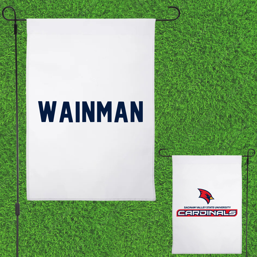 Saginaw Valley State University Swimming & Diving White Garden Flag - Benjamin Wainman