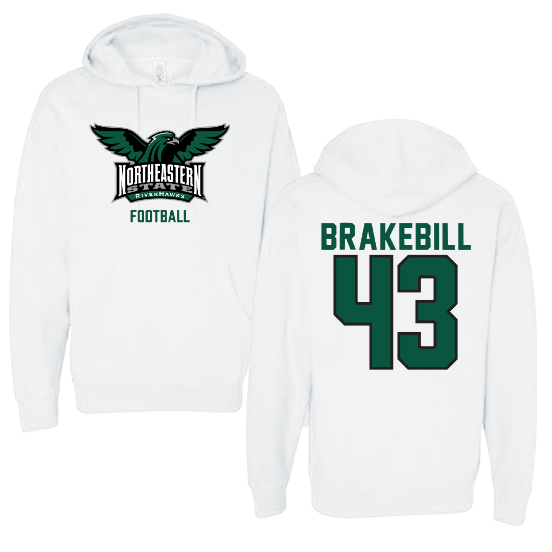 Northeastern State University Football White Hoodie - #43 Kale Brakebill