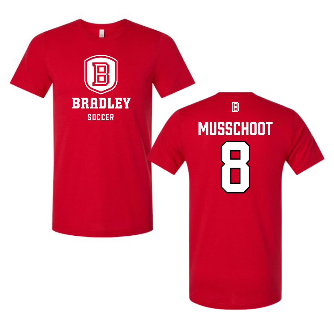 Bradley University Soccer Red Performance Tee - #8 Cohen Musschoot