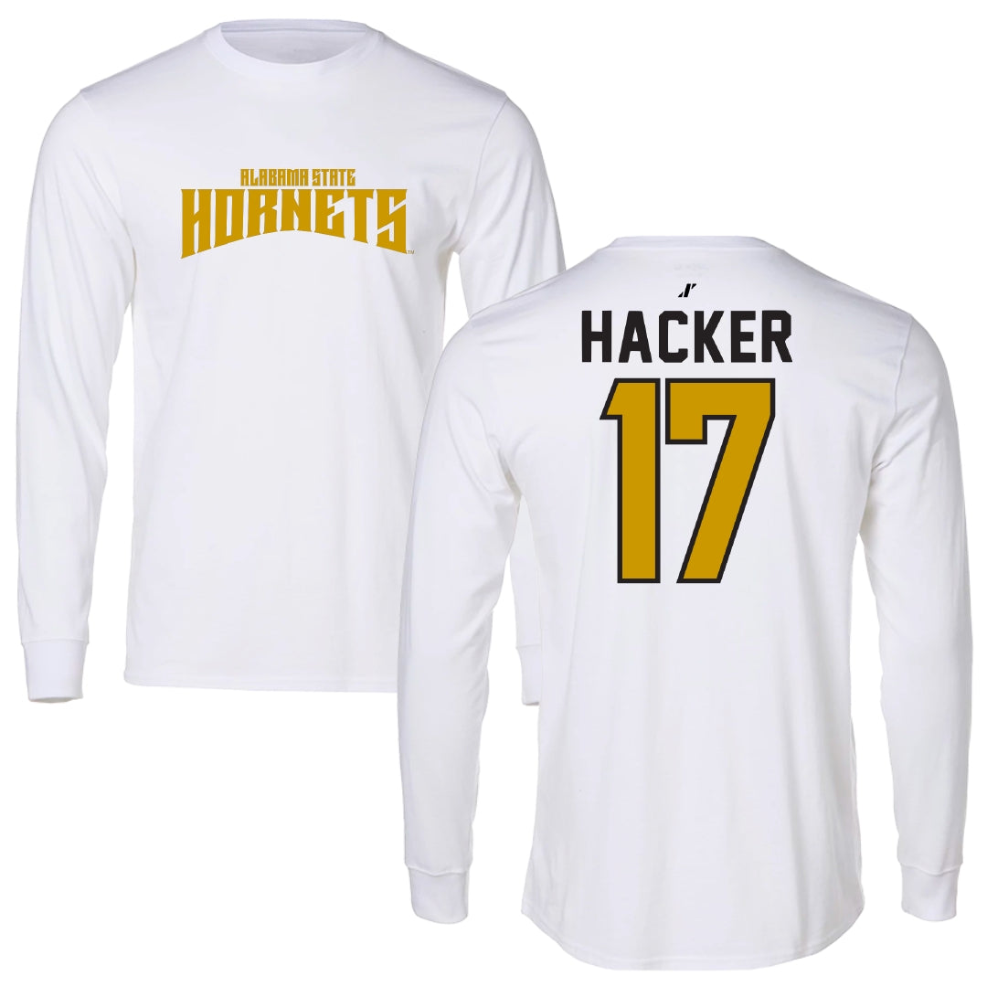 Alabama State University Soccer White Classic Performance Long Sleeve - #17 McKinley Hacker