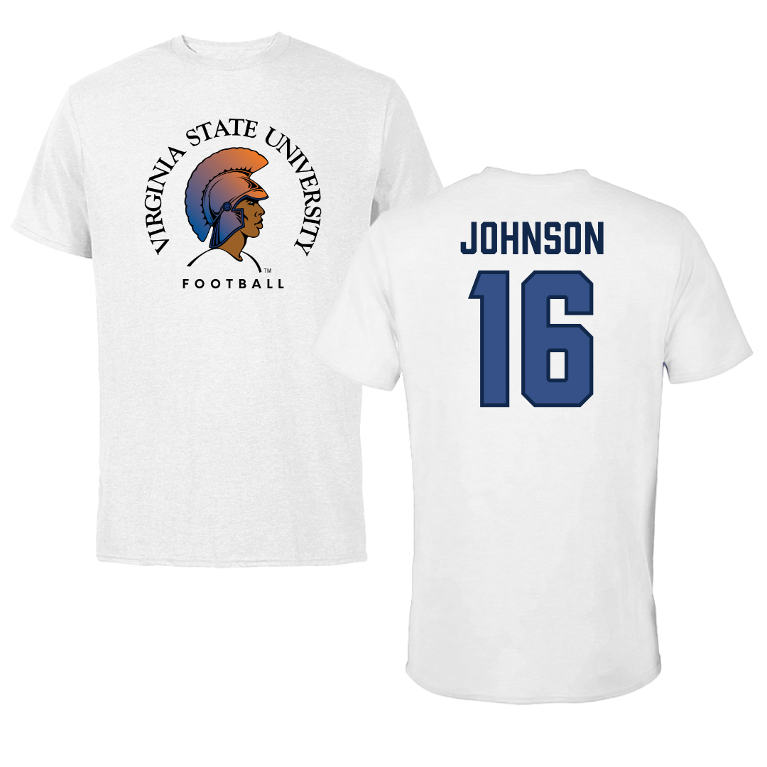 Virginia State University Football White Performance Tee - #16 Juice Johnson