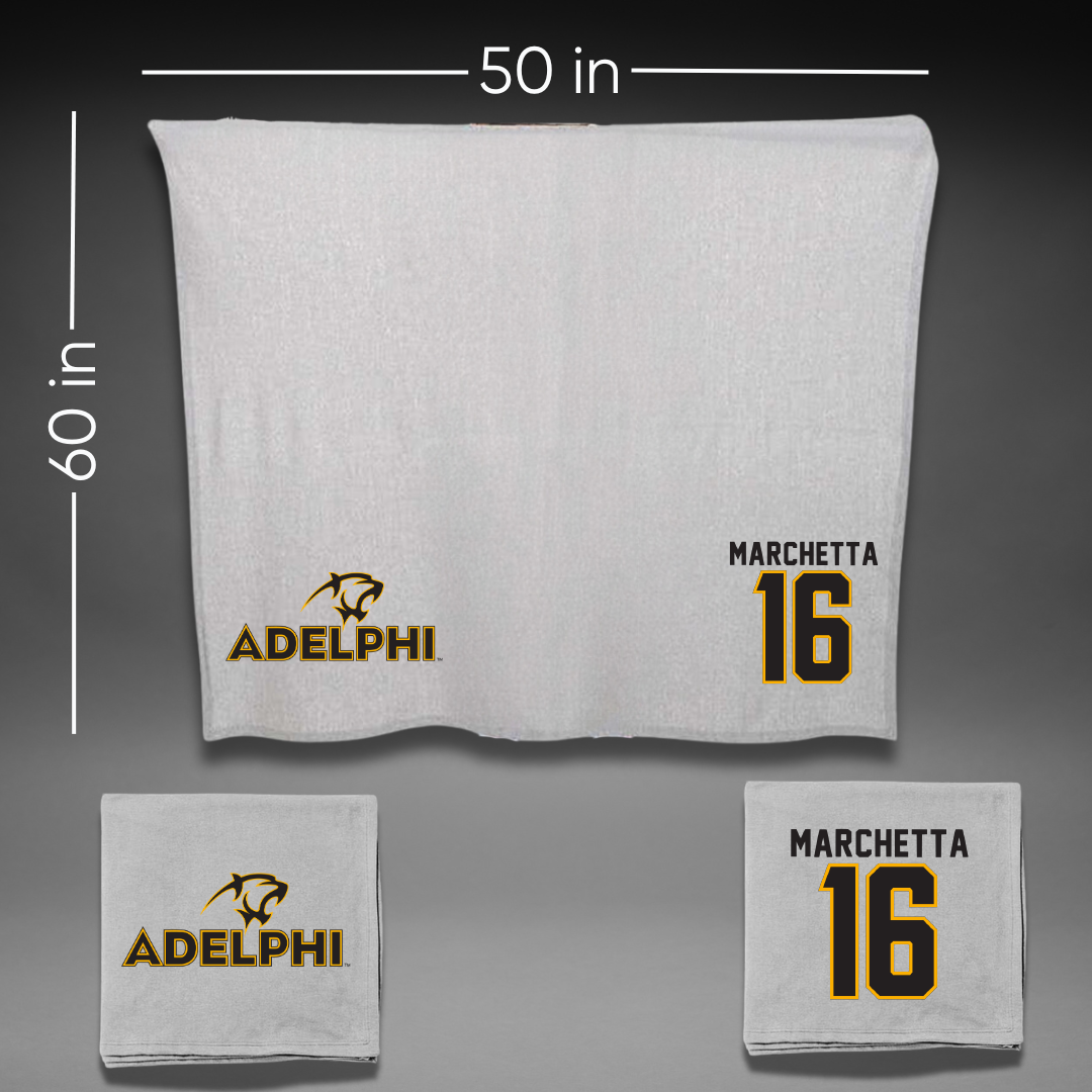 Adelphi University Lacrosse Gray Blanket - #16 Madison Marchetta