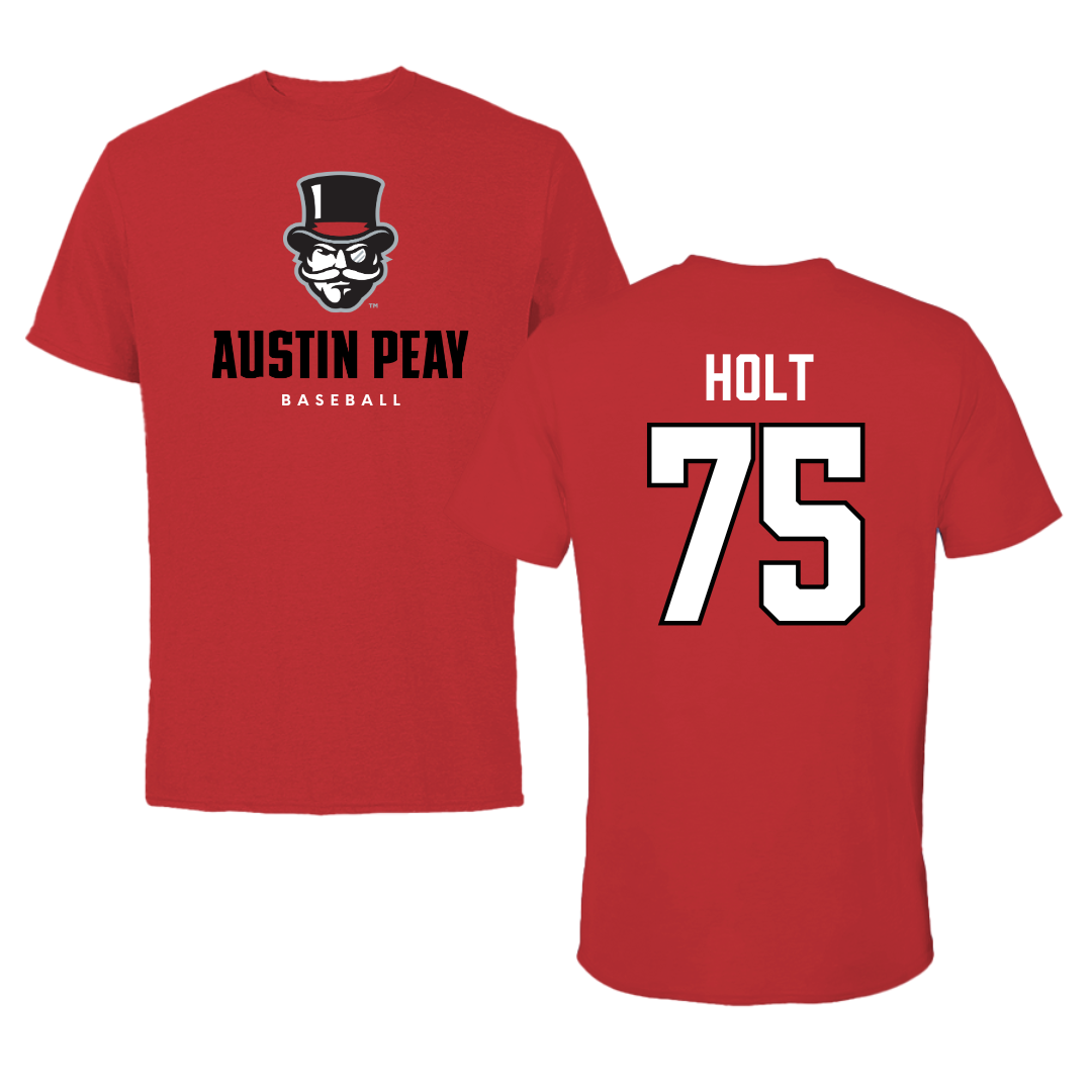 Austin Peay State University Baseball Red Mascot Performance Tee - #75 Campbell Holt