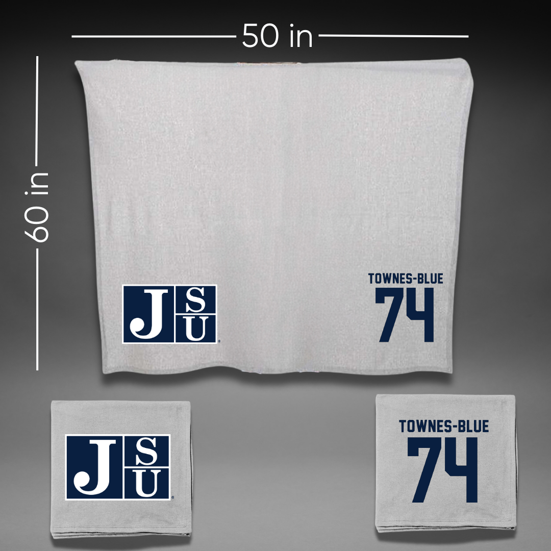 Jackson State University Football Gray Blanket - #74 D’Andre Townes-Blue
