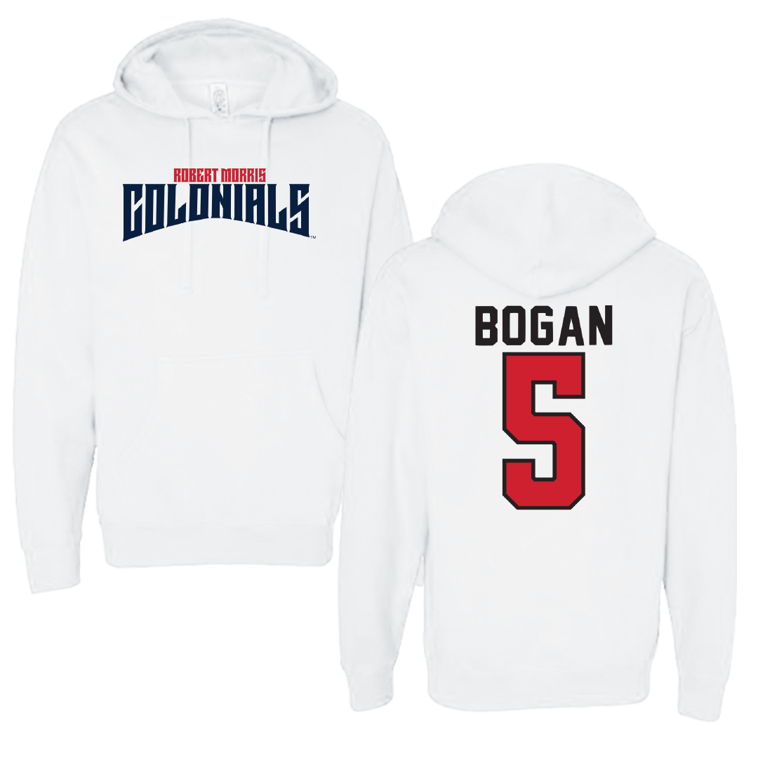 Robert Morris University Soccer White Classic Hoodie - #5 Carson Bogan