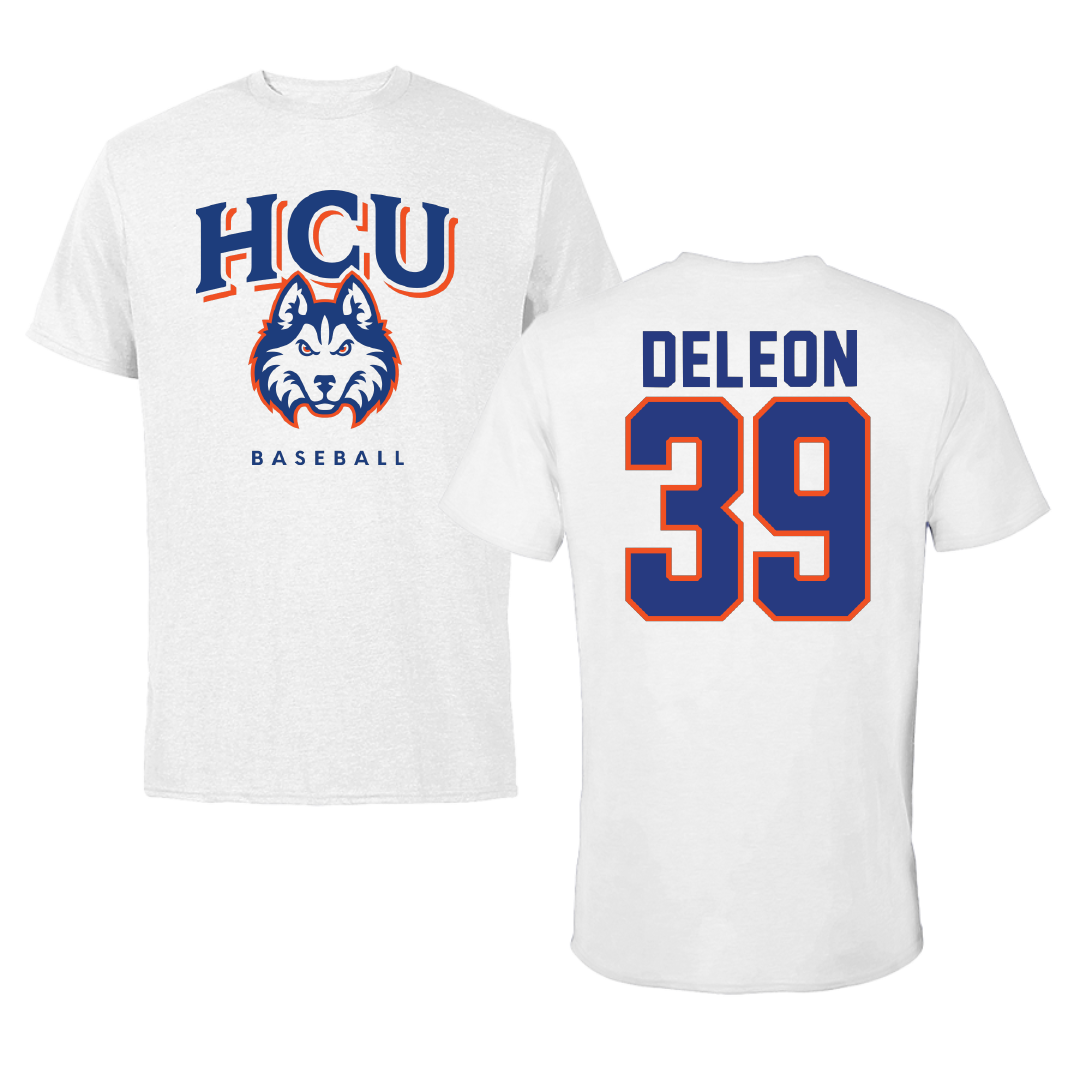 Houston Christian University Baseball White Tee - #39 Aidan DeLeon