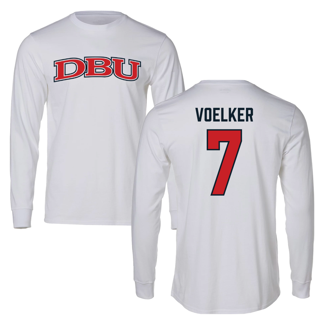 Dallas Baptist University Soccer White Performance Long Sleeve - #7 Peyton Voelker