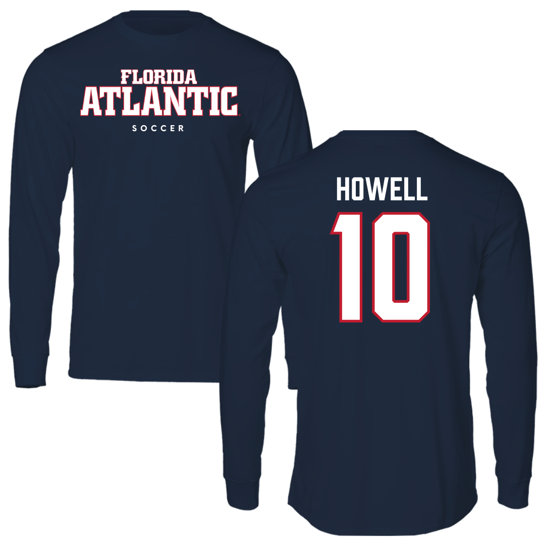 Florida Atlantic University Soccer Navy Block Performance Long Sleeve - #10 Jamie Howell