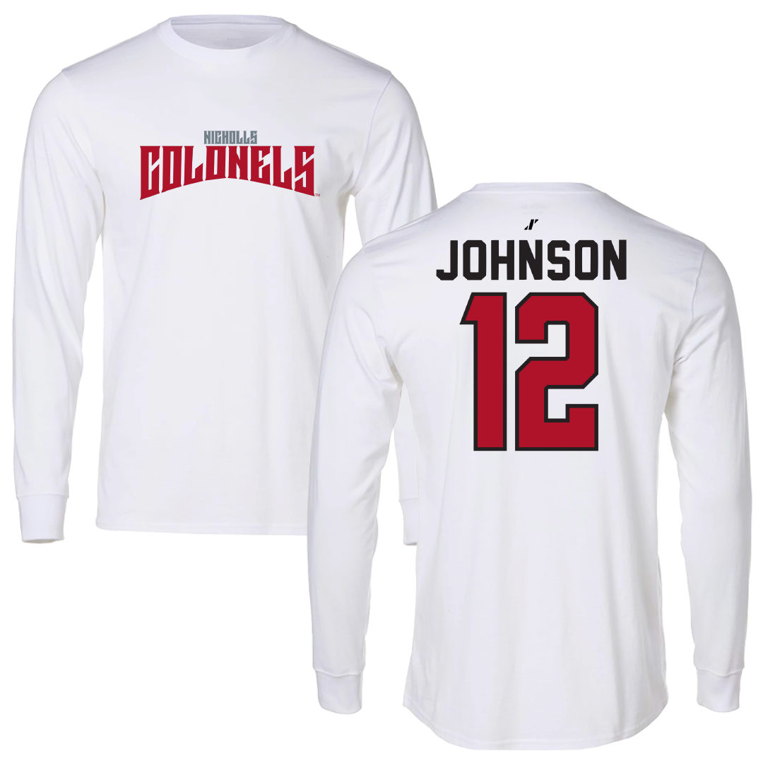 Nicholls State University Baseball White Classic Performance Long Sleeve - #12 Tyler Johnson