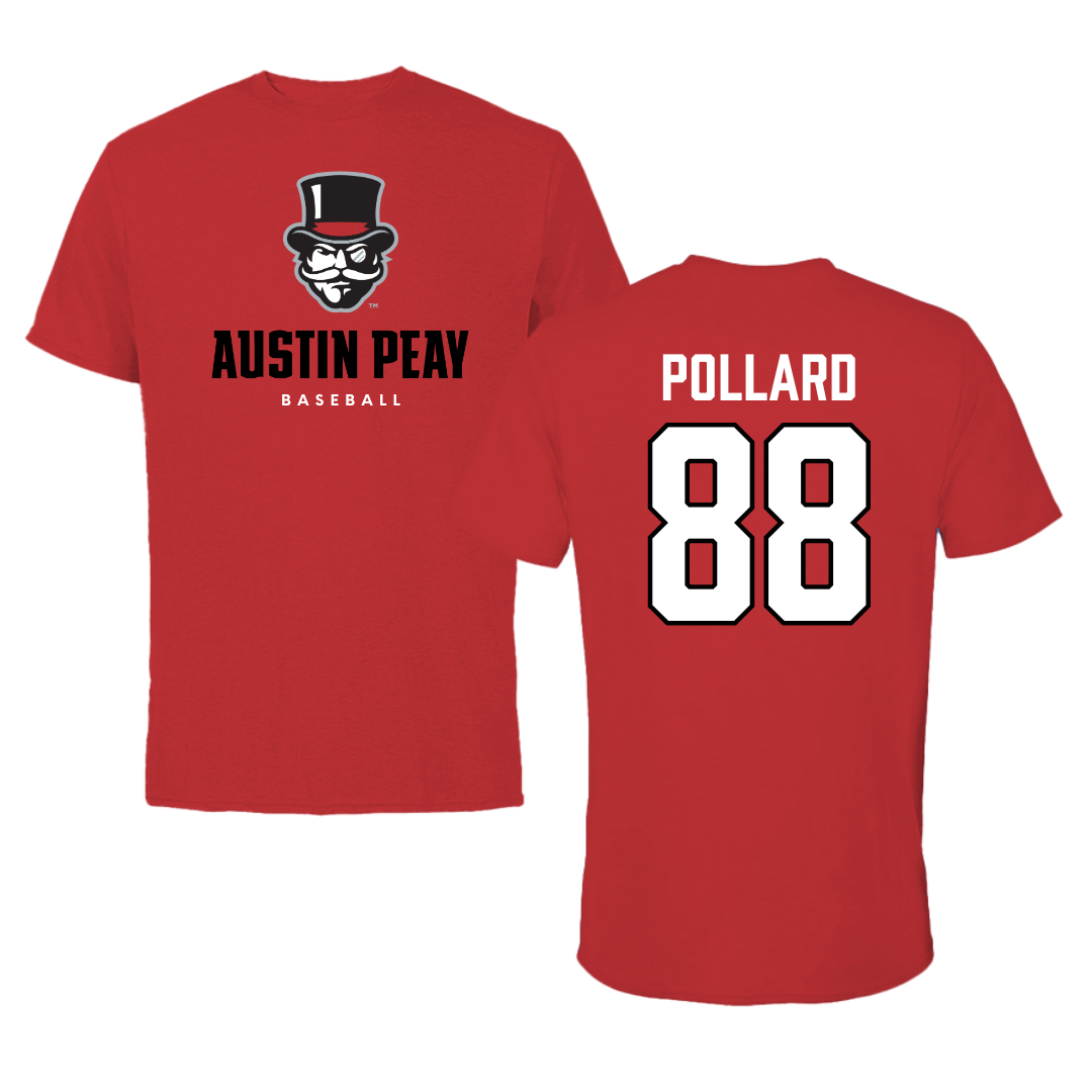 Austin Peay State University Baseball Red Mascot Performance Tee - #88 Davin Pollard