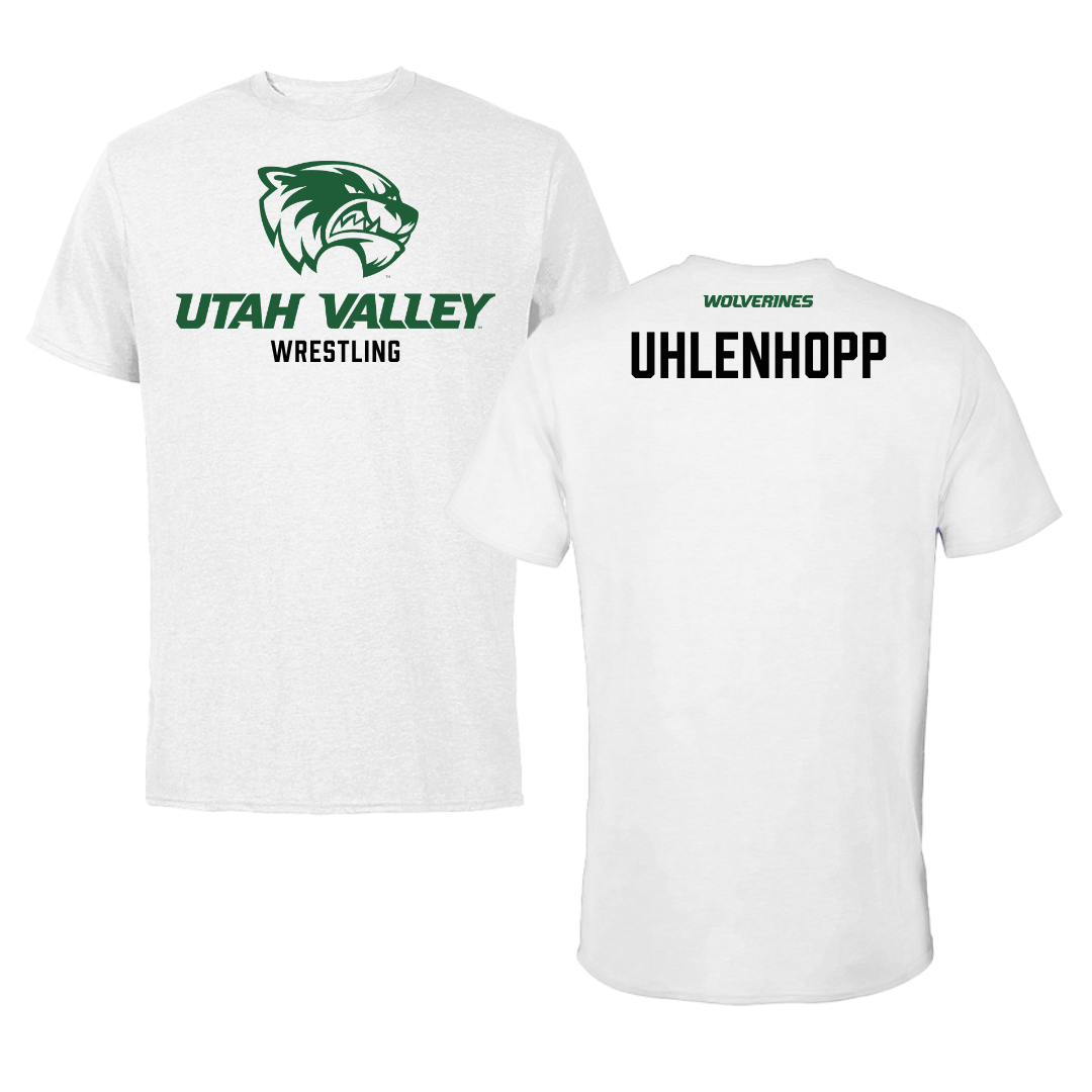 Utah Valley University Wrestling White Performance Tee - Caleb Uhlenhopp
