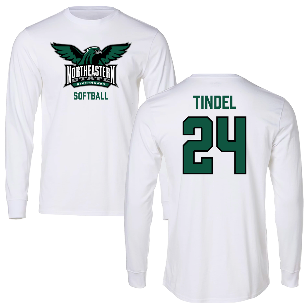 Northeastern State University Softball White Performance Long Sleeve - #24 Korynn Tindel