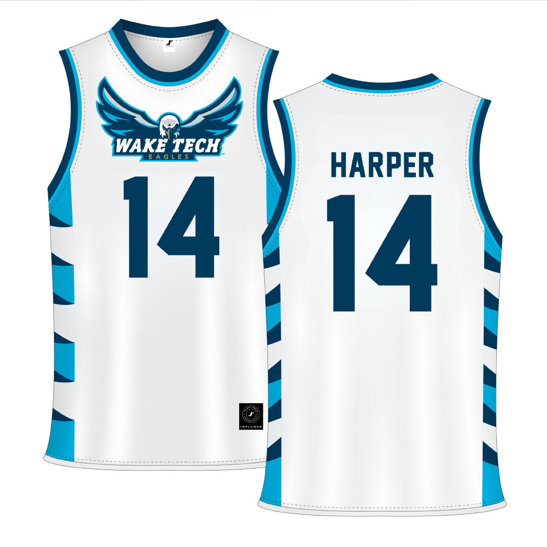 Wake Tech Community College White Basketball Jersey - #14 Kayjay Harper