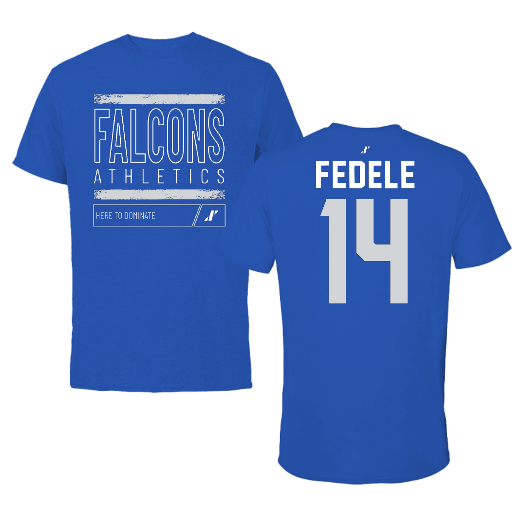 Albertus Magnus College Ice Hockey Blue Dominate Tee - #14 Isabella Fedele