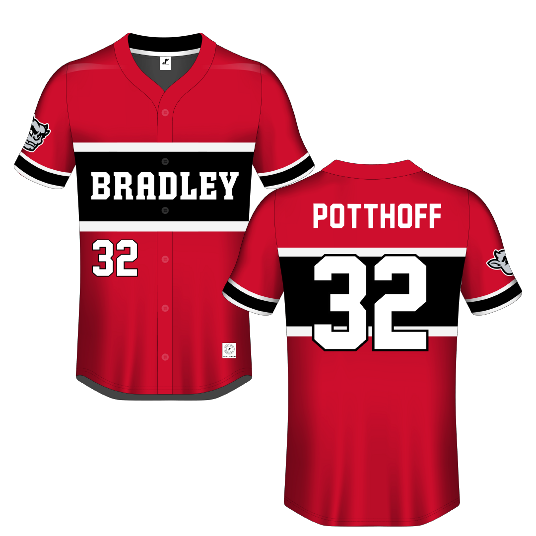 Bradley University Red Button-Down Jersey - #32 Anthony Potthoff