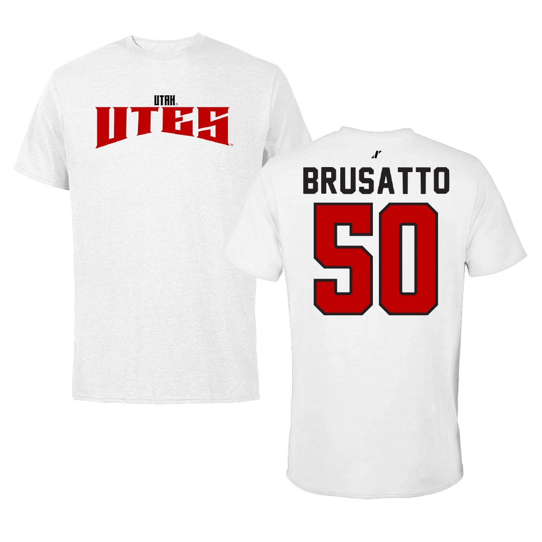 University of Utah Football White Classic Tee - #50 Justice Brusatto