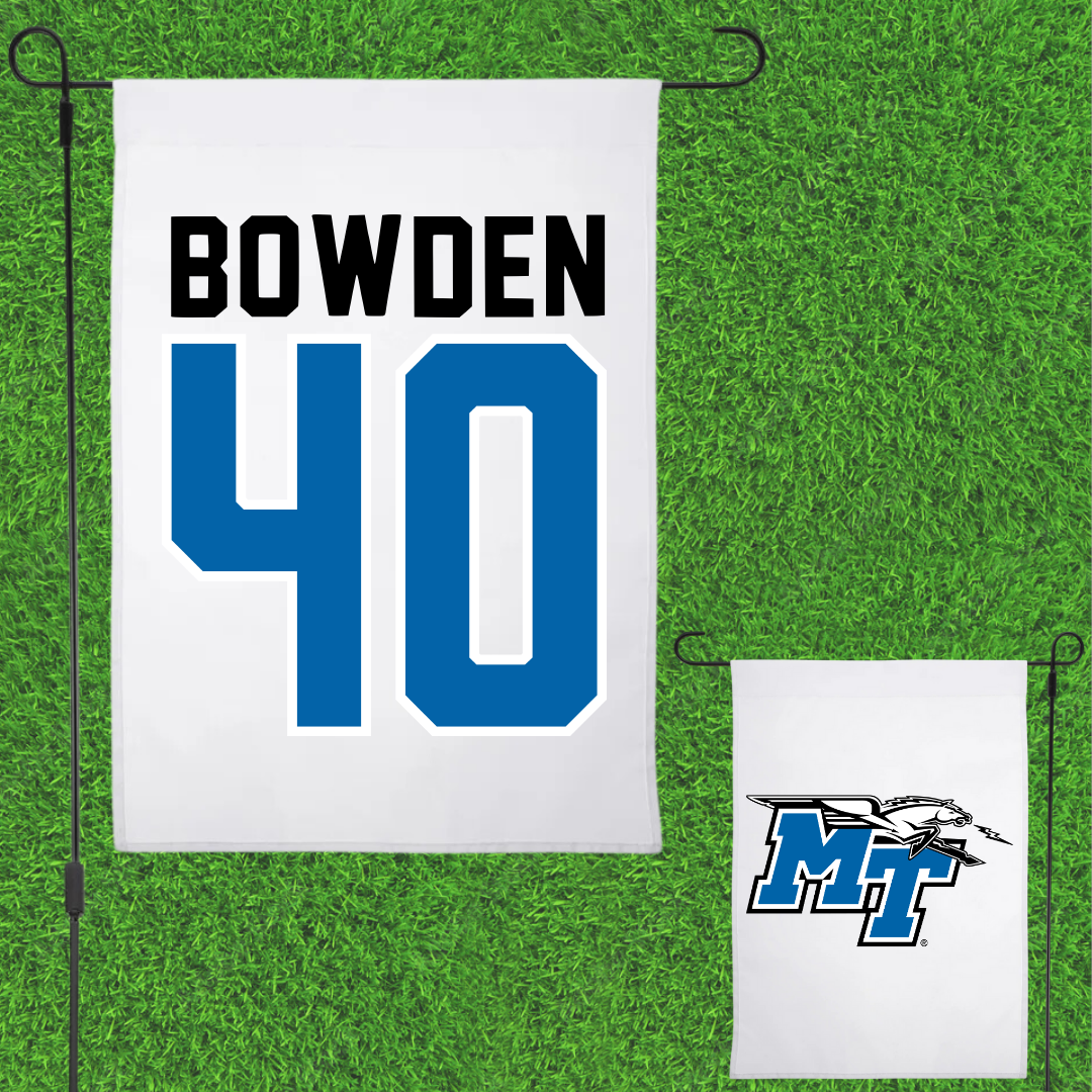 Middle Tennessee State University Baseball White Garden Flag - #40 Konner Bowden