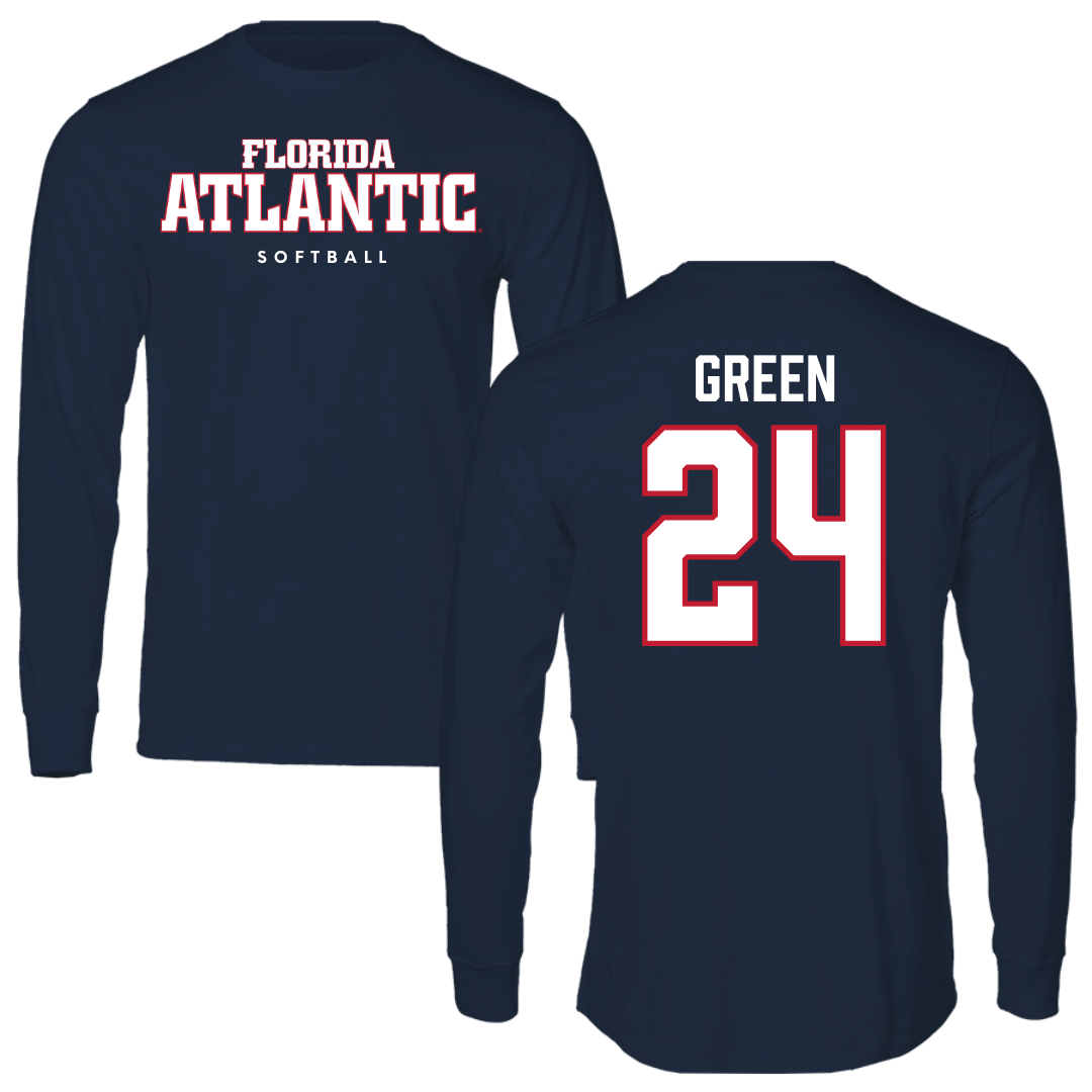 Florida Atlantic University Softball Navy Block Long Sleeve - #24 Hannah Green