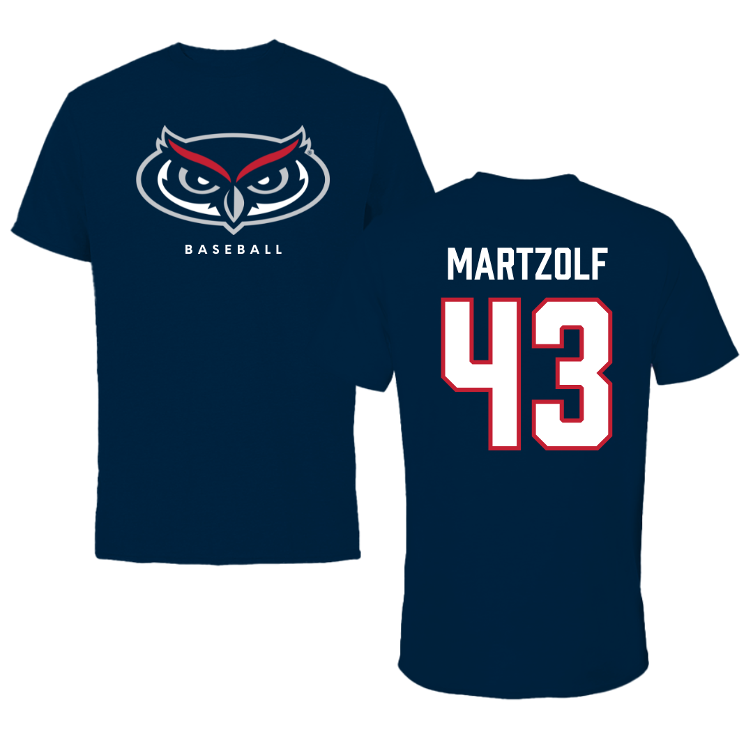Florida Atlantic University Baseball Navy Mascot Tee - #43 Max Martzolf