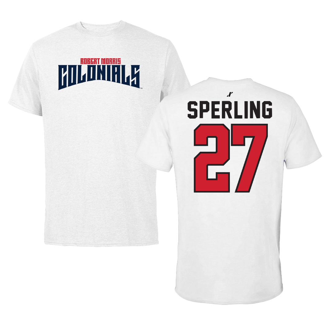 Robert Morris University Ice Hockey White Classic Tee - #27 Chace Sperling