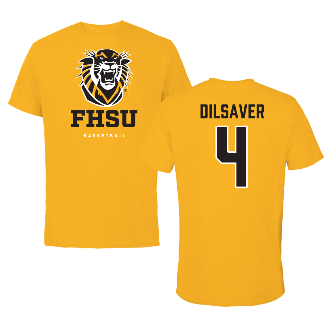Fort Hays State University Basketball Gold Tee - #4 Kate Dilsaver