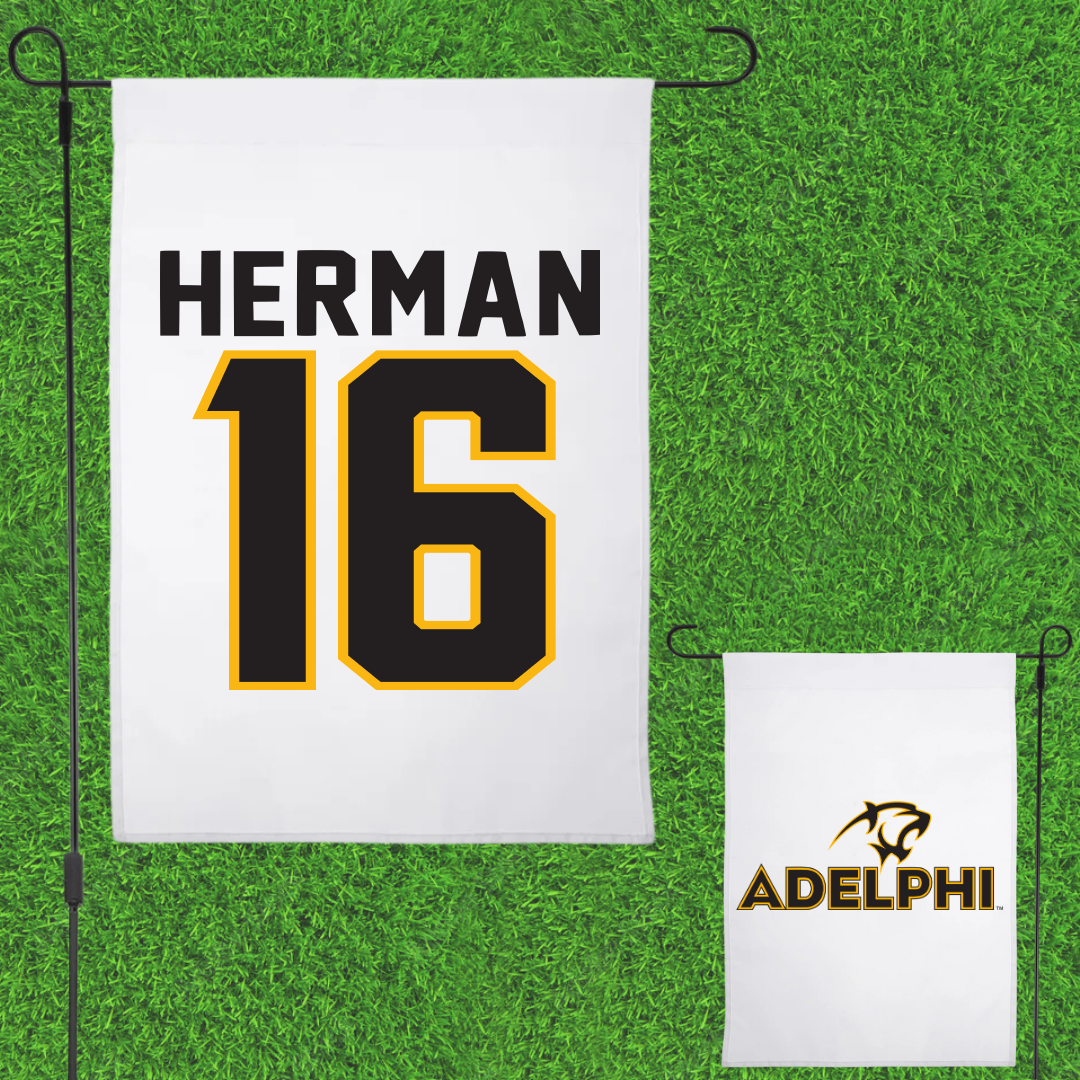 Adelphi University Soccer White Garden Flag - #16 Ryan Herman