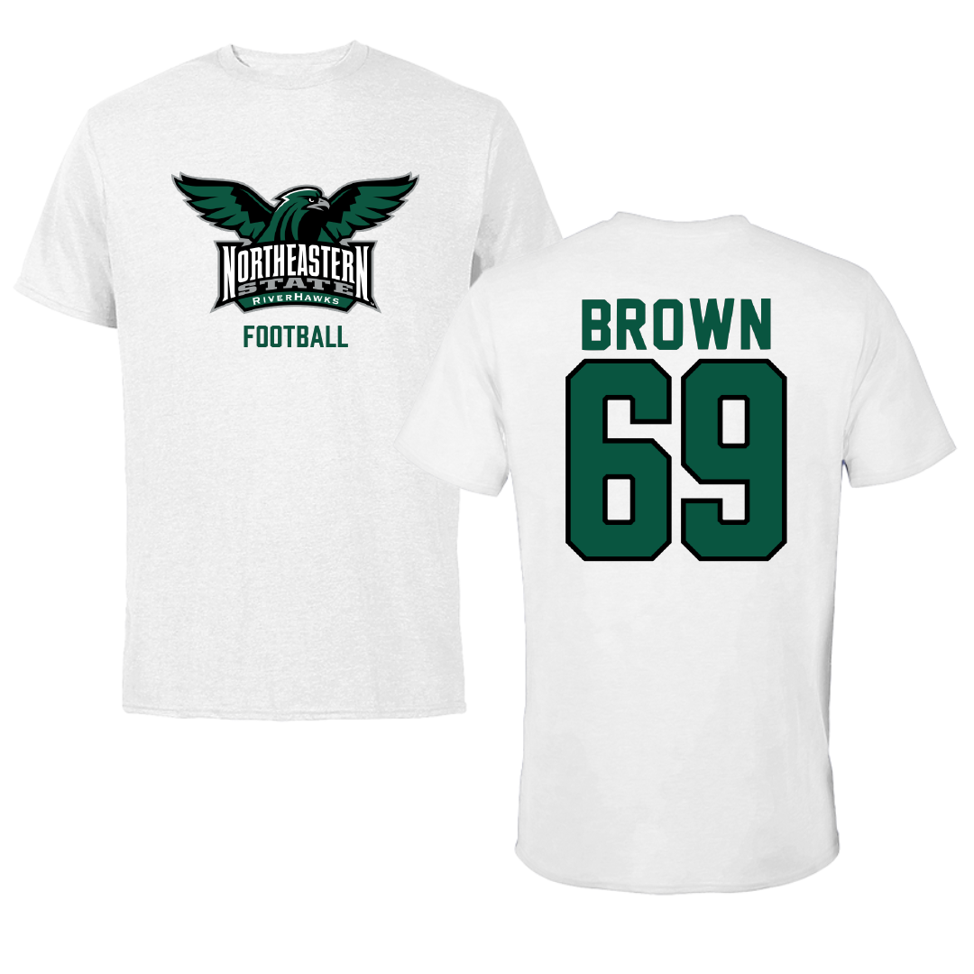 Northeastern State University Football White Performance Tee - #69 Rashuad Brown