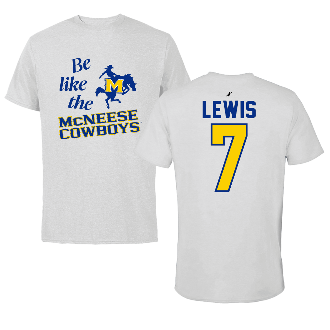 McNeese State University Football Light Gray Be Like Us Tee - #7 Johnquai Lewis