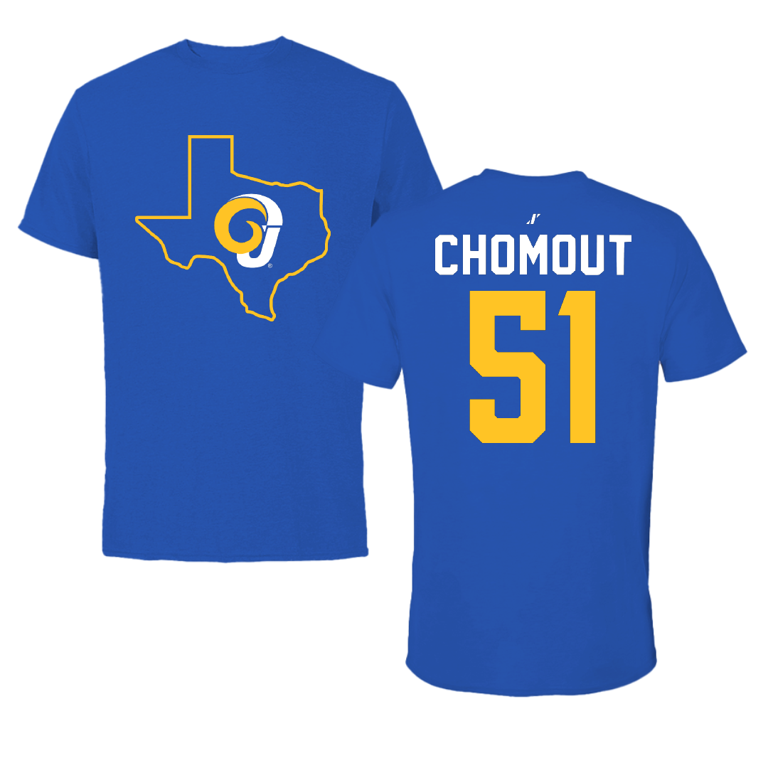Angelo State University Football Blue State Performance Tee - #51 Kaleb Chomout