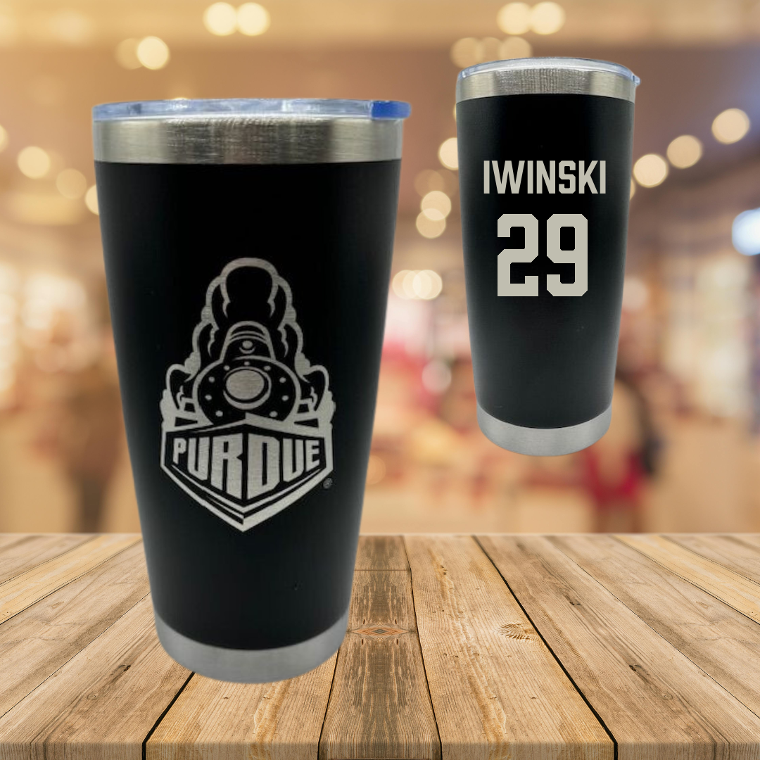 Purdue University Baseball Black Stainless Steel Tumbler - #29 Kyle Iwinski
