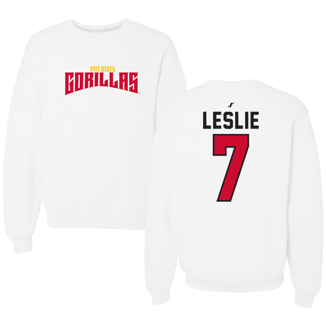 Pittsburg State University Baseball White Classic Crewneck - #7 Tanner Leslie