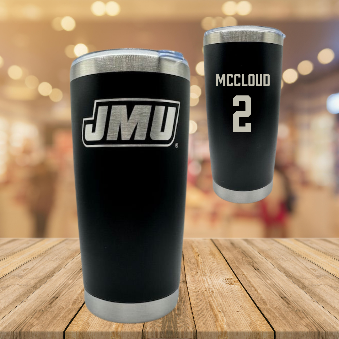 James Madison University Football Black Stainless Steel Tumbler - #2 Jordan McCloud