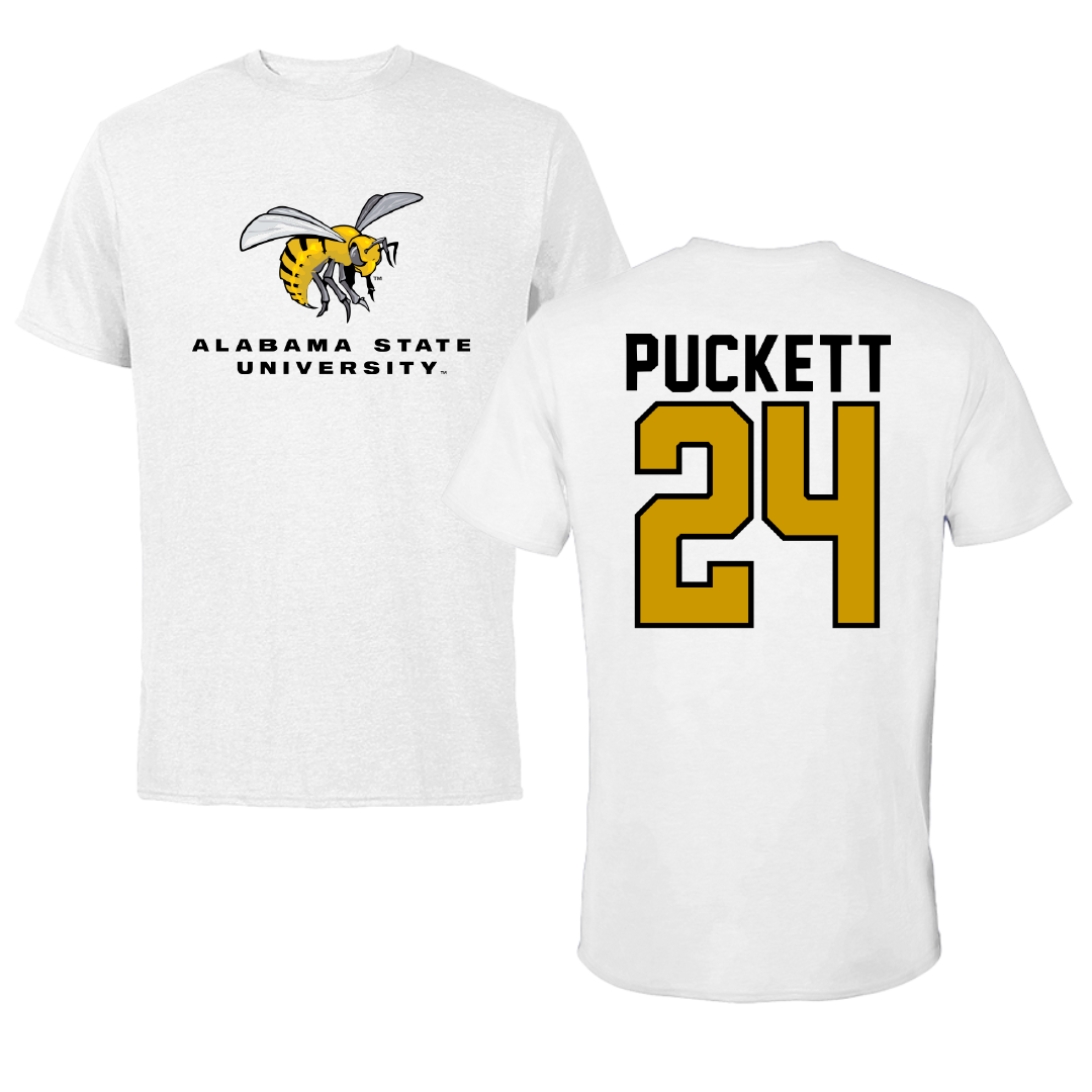 Alabama State University Basketball White Tee - #24 Samiah Puckett