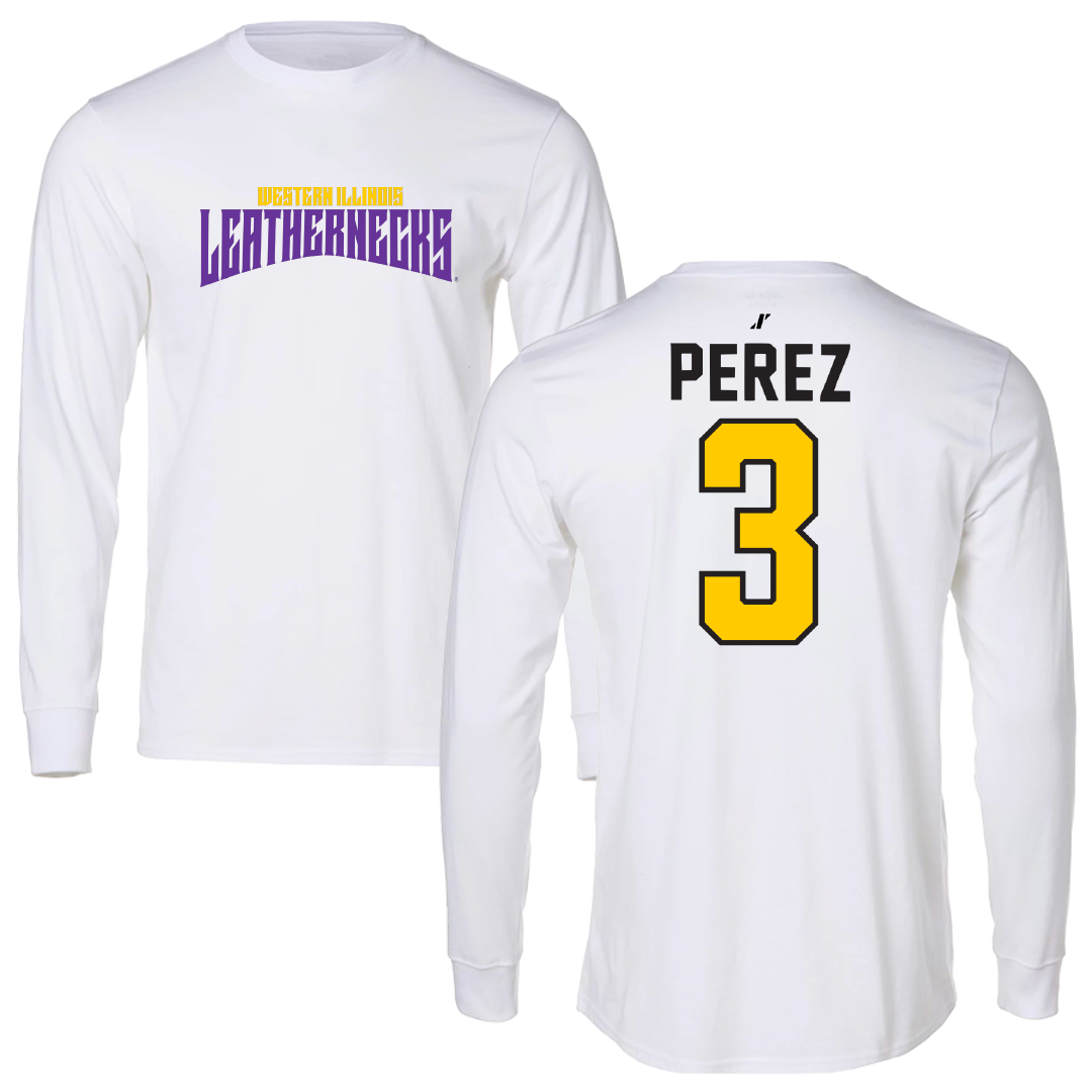 Western Illinois University Baseball White Classic Long Sleeve - #3 Kenny Perez
