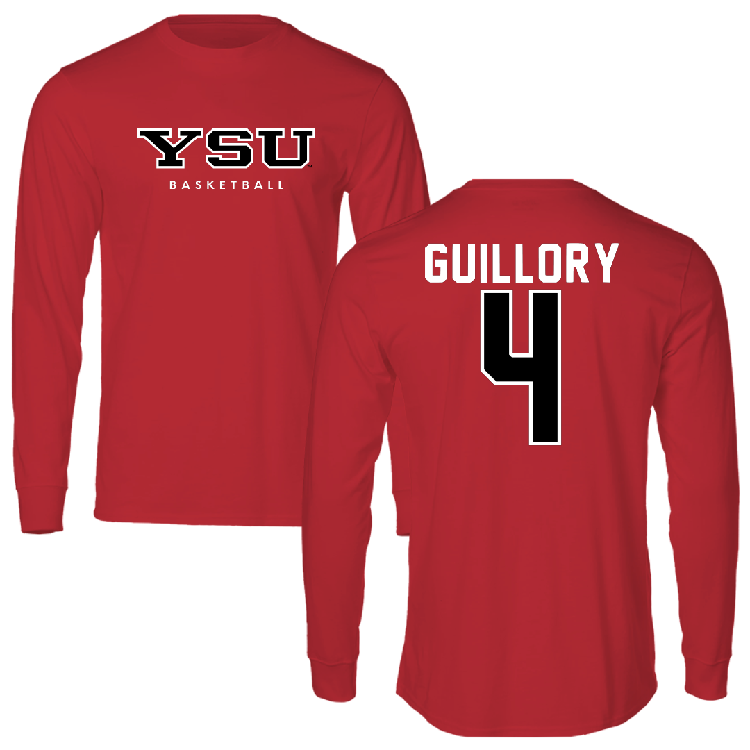 Youngstown State University Basketball Red Performance Long Sleeve - #4 Elijah Guillory