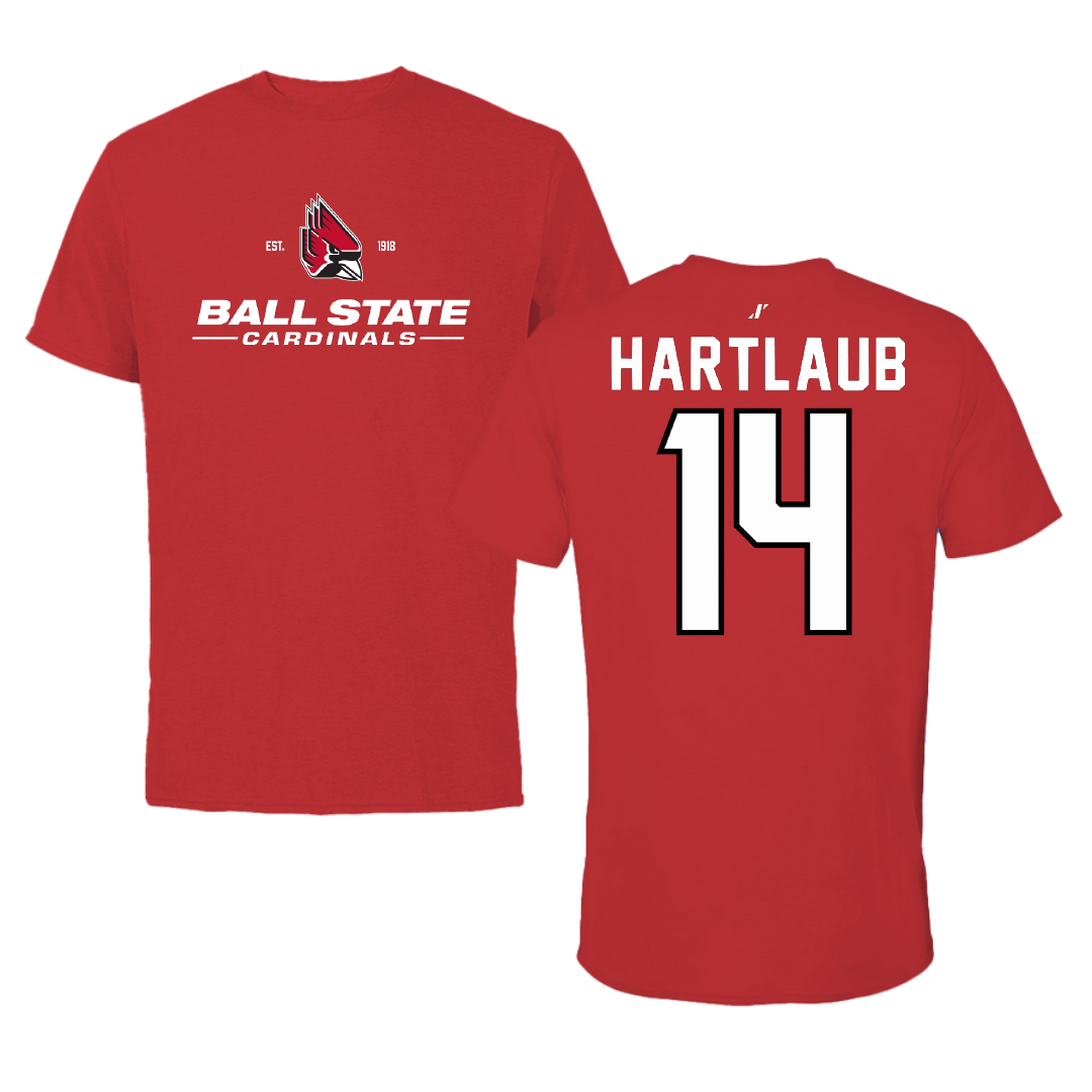 Ball State University Baseball Red General Performance Tee - #14 Jacob Hartlaub