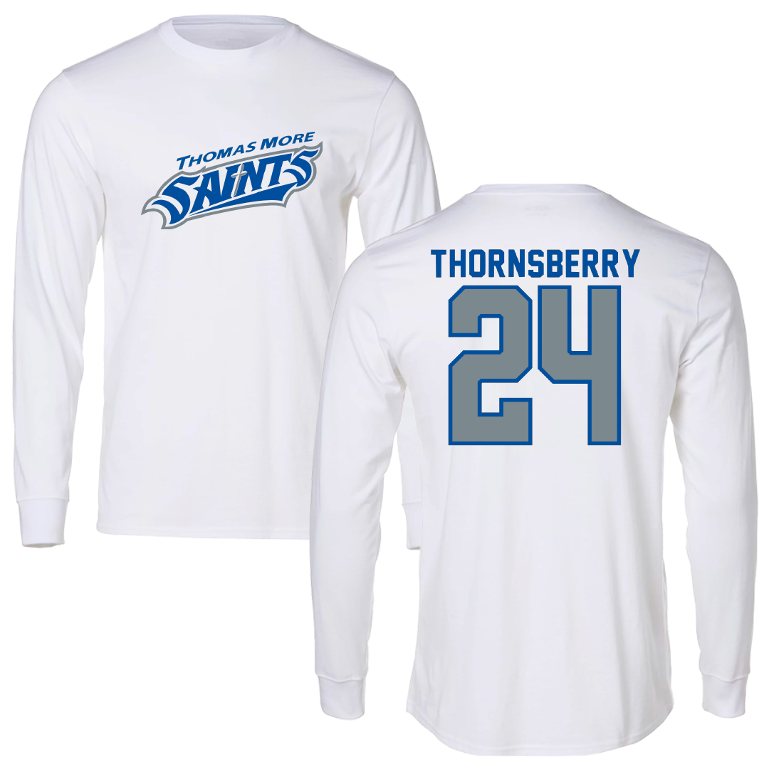 Thomas More University Football White Performance Long Sleeve - #24 Jacob Thornsberry