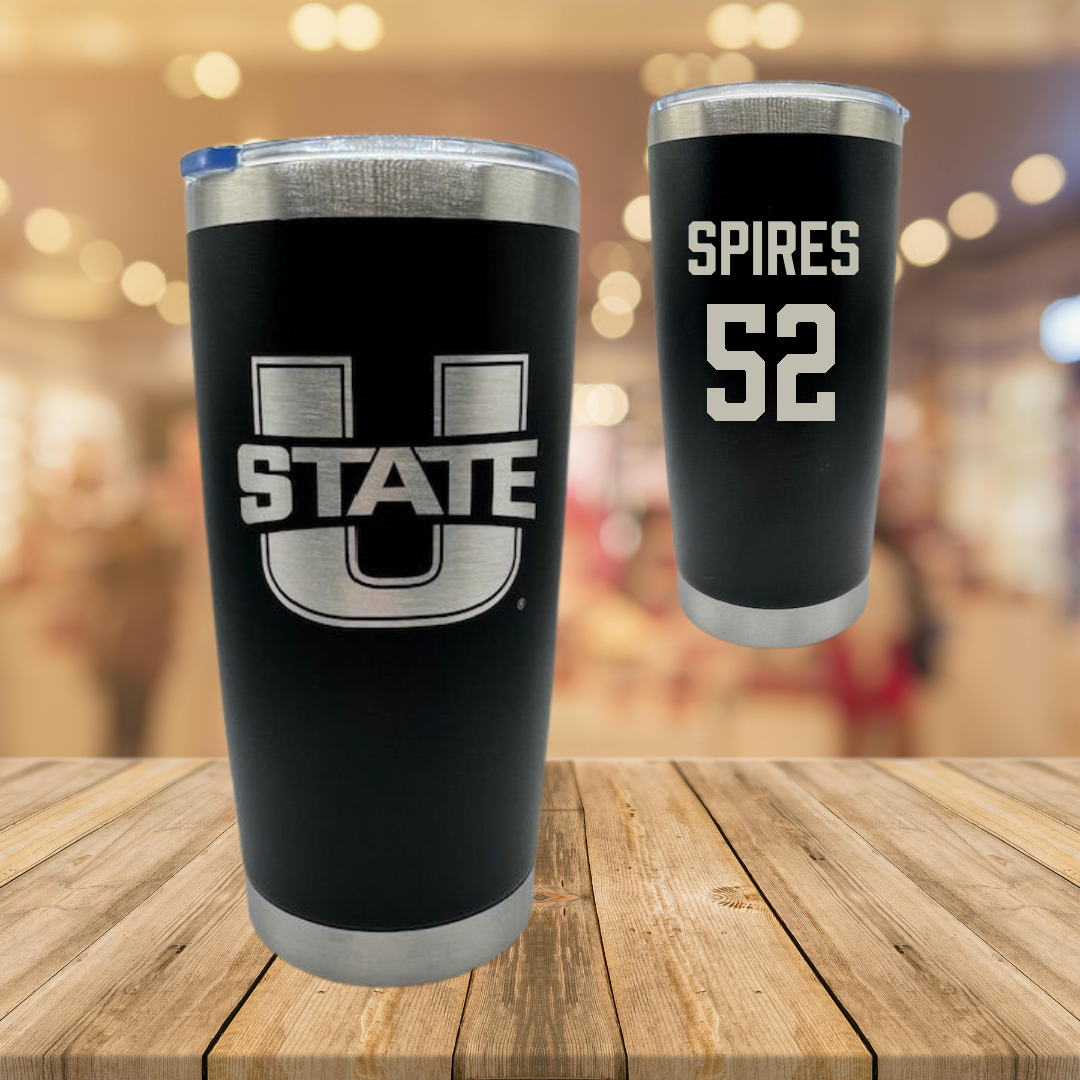 Utah State University Football Black Stainless Steel Tumbler - #52 Blaine Spires