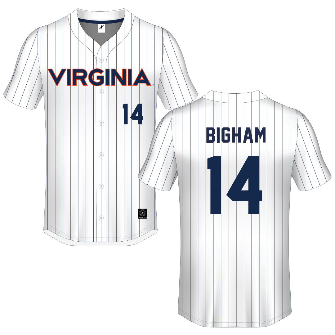 University of Virginia White Pinstripe Button-Down Jersey - #14 Eden Bigham
